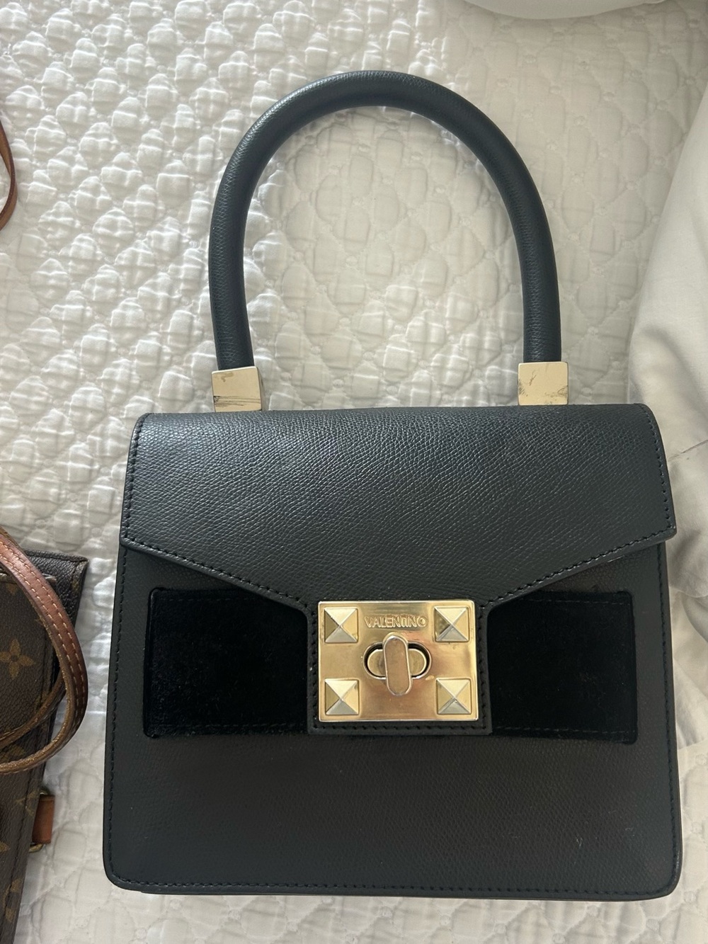 Valentino by Mario Valentino 
 Leather Satchel with Gold-Tone Stud Lock